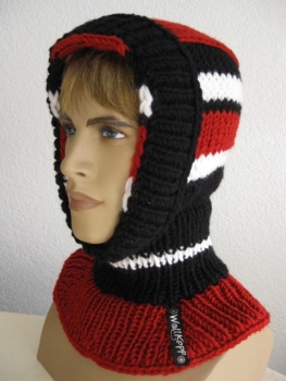 Ski mask scarf hat black white red