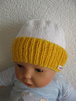 Babymütze-gelb-weiß