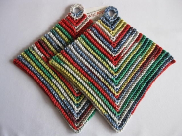 Potholders cotton green red blue