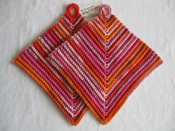 Potholders cotton red pink